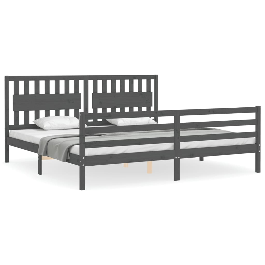 szürke tömör fa ágykeret fejtámlával 200 x 200 cm (3194333)