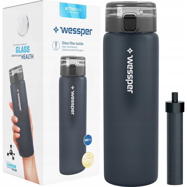 Wessper Butelka szklana na wodę WESSPER ActiveMax 680ml czarna