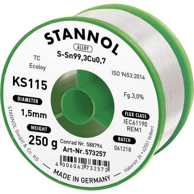 Forrasztóhuzal, ólommentes, 250 g, 1,5 mm, 3,0%, KS115 (574025)