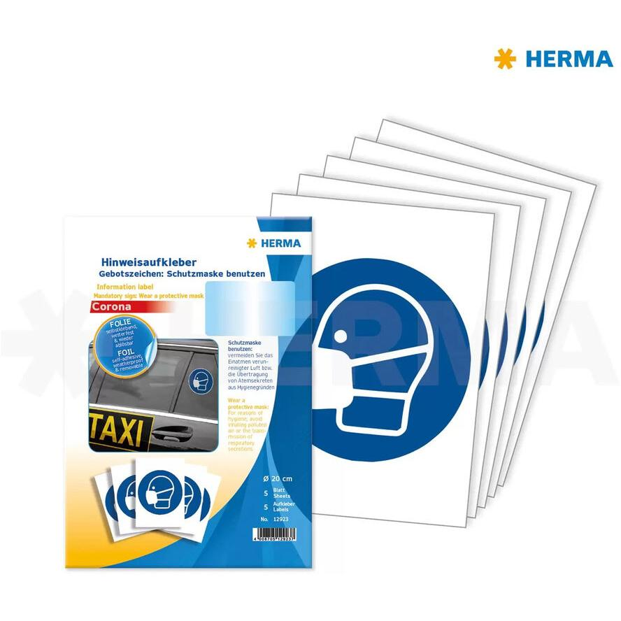 HERMA Hinweisetiketten Schutzmaske blau/weiß Pict. 5St. (12923) (12923)