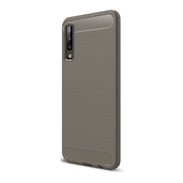 Szilikon telefonvédő (közepesen ütésálló, légpárnás sarok, szálcsiszolt, karbon minta) SZÜRKE [Samsung Galaxy A7 (2018) SM-A750F] (5996457826247)
