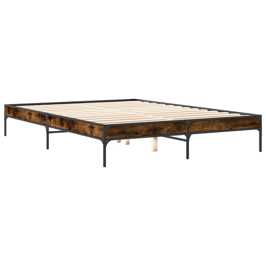 füstös tölgyszínű szerelt fa és fém ágykeret 150 x 200 cm (845013)