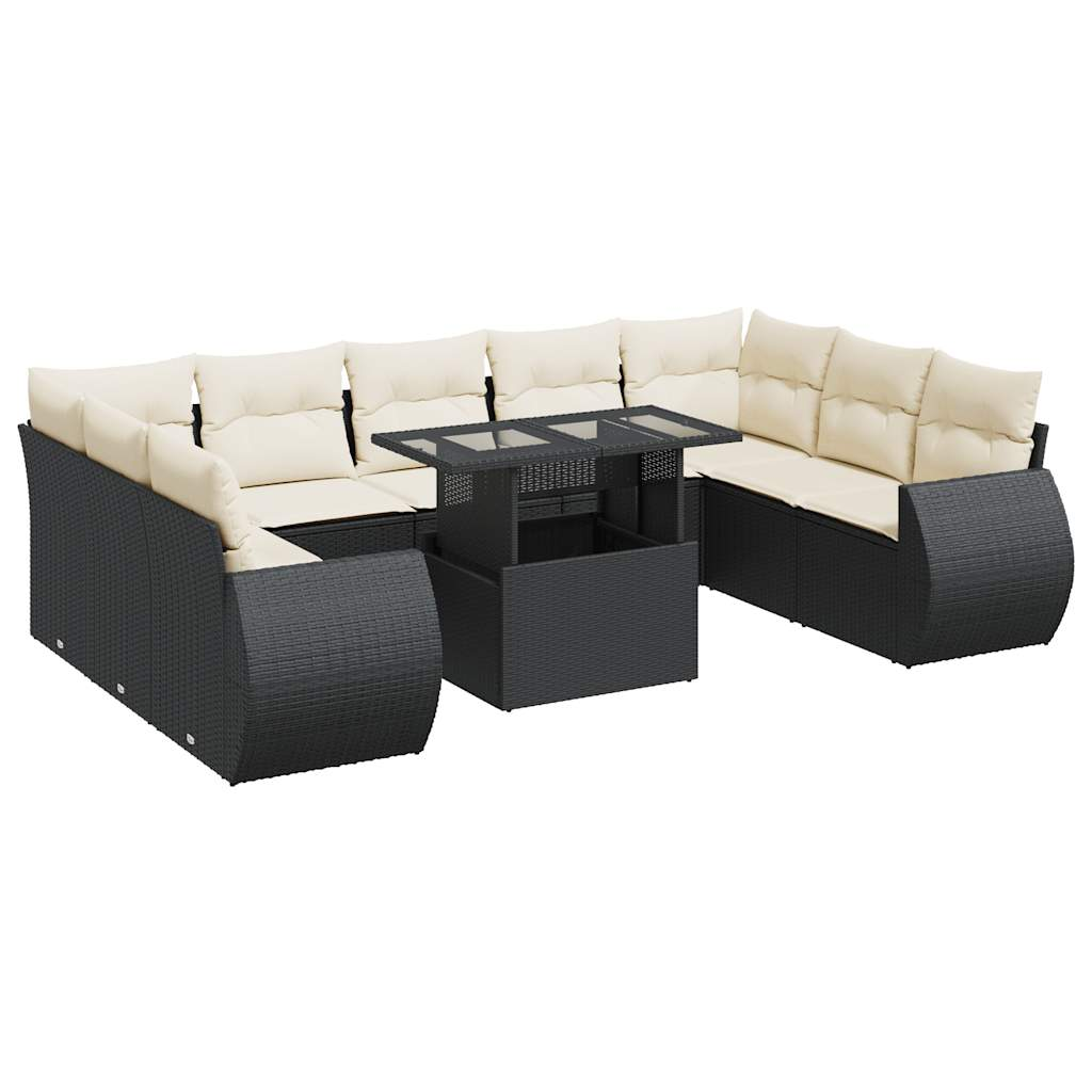 10 részes fekete polyrattan kerti ülőgarnitúra párnákkal (3326697)