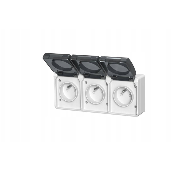 Düwi Gniazdo triple with grounding surface-mounted with smoke cover Aqua Plus IP44 białe / 40228