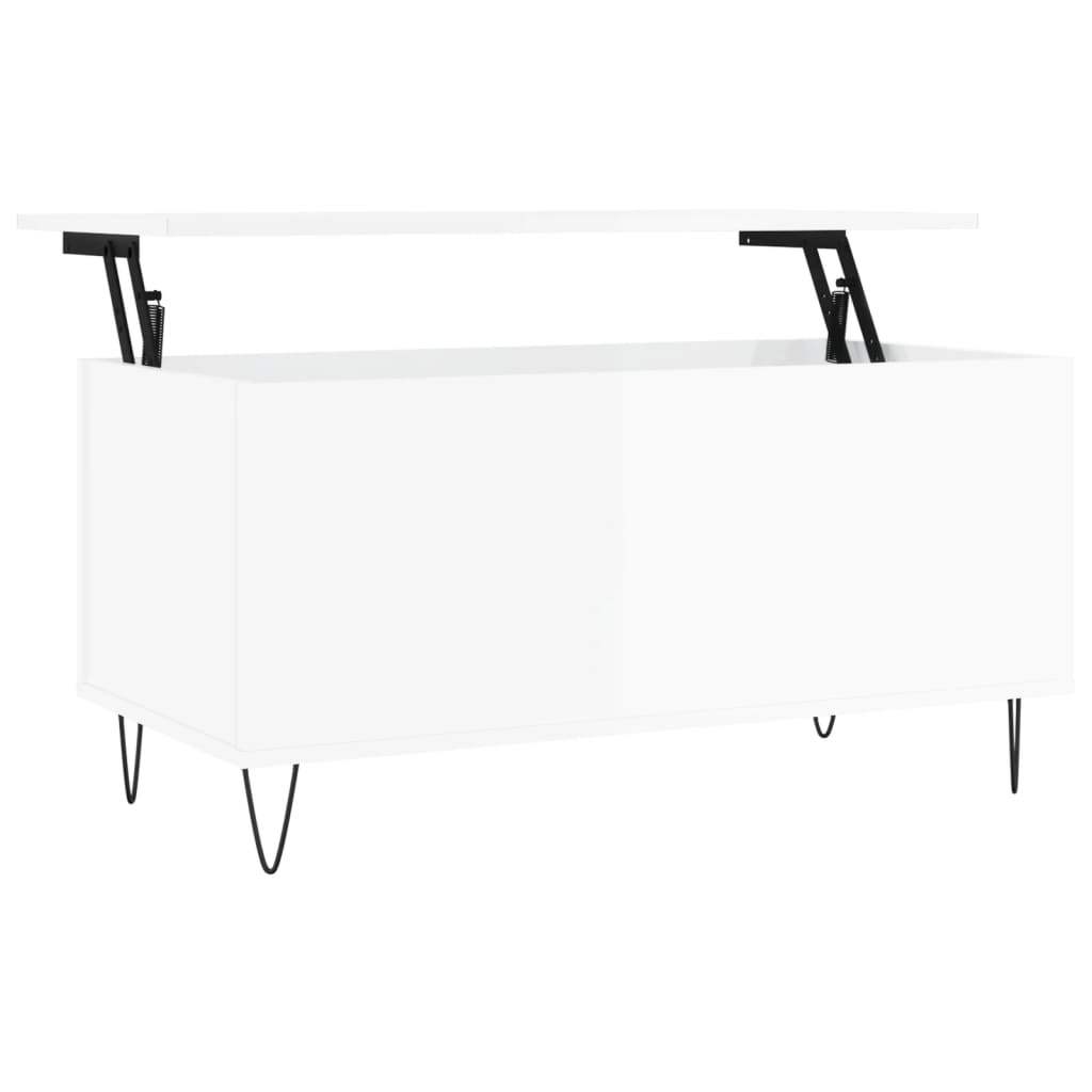 magasfényű fehér szerelt fa dohányzóasztal 90x44,5x45 cm (830974)