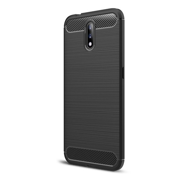 Nokia 2.3, TPU szilikon tok, közepesen ütésálló, szálcsiszolt, karbon minta, fekete (G95384)
