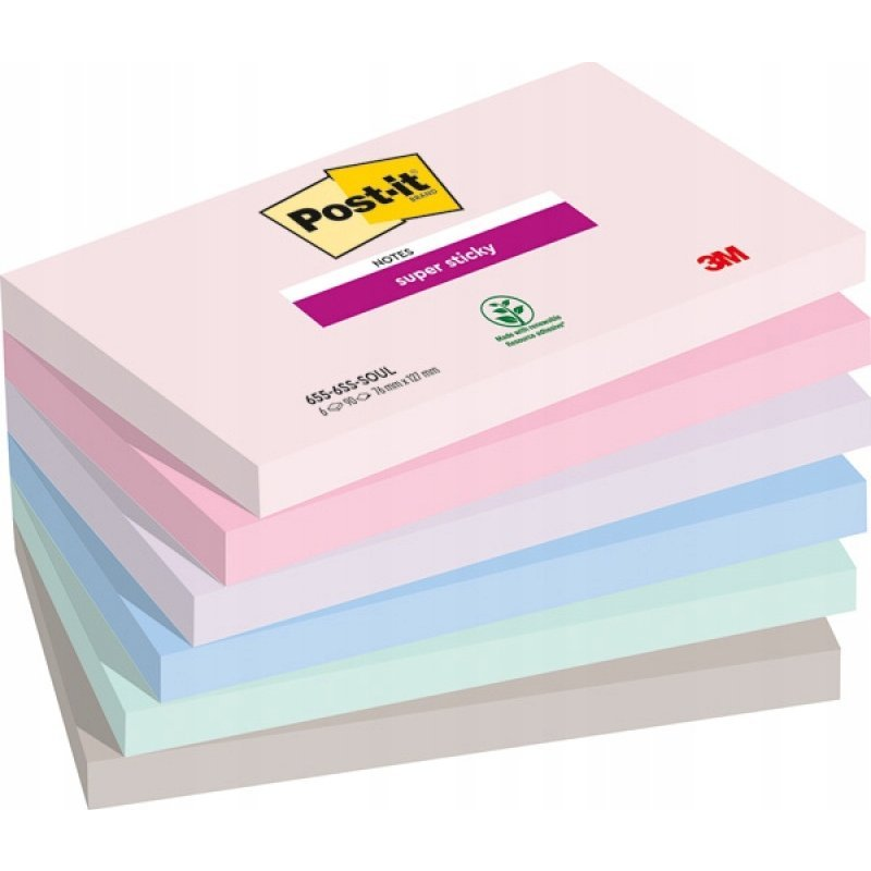 Öntapadó jegyzettömb, 76x127 mm, 6x90 lap, 3M POSTIT "Super Sticky Soulful", vegyes színek (3M-4054596926462)
