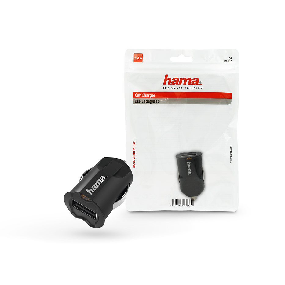 HAMA szivargyújtó töltő adapter USB-A bemenettel - 12W - HAMA Picco Car Charger - fekete (178382)