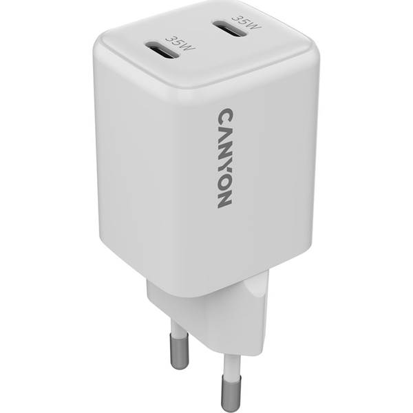 Canyon CU35CC GaN 2x USB-C Hálózati Gyorstötő Adapter 35W - Fehér