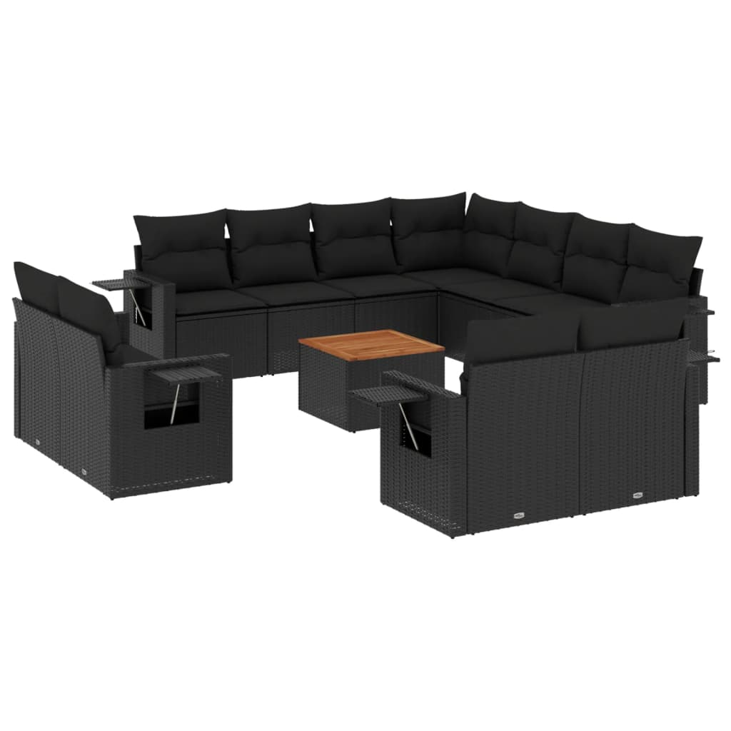 12 részes fekete polyrattan kerti ülőgarnitúra párnákkal (3224823)