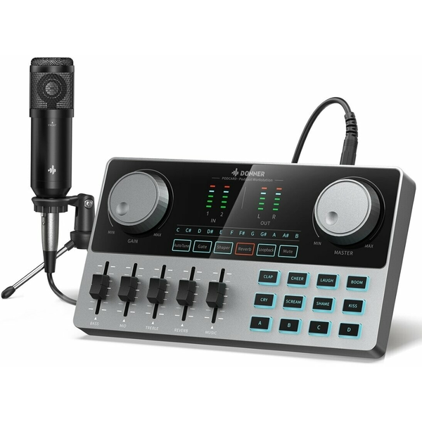 Donner Podcard All-in-One Podcast keverő + Mikrofon szett - Fekete