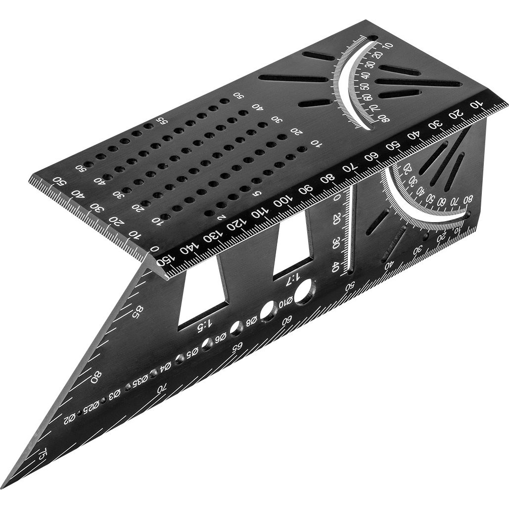 Derékszög/Háromszög Vonalzó Jelölő- Mérő Sablon 3D Szögmérő Alumínium Ötvözet Neo (72-115)