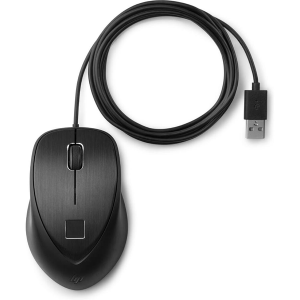 HP Vezetékes USB Egér Ujjlenyomat Olvasóval, Lézer Szenzor, Fekete