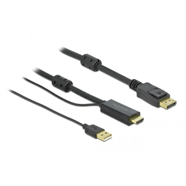 Кабел Delock HDMI мъжко - DisplayPort USB мъжко, 4K 30 Hz, 1 м, Черен