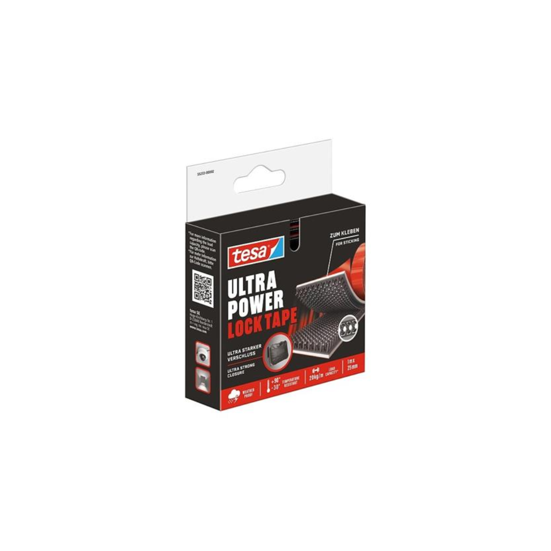 Tesa Ultra Power Lock Kétoldalas Tépőzáras rögzítőszalag 25 x 1 m - Fekete (55233-00002-00)