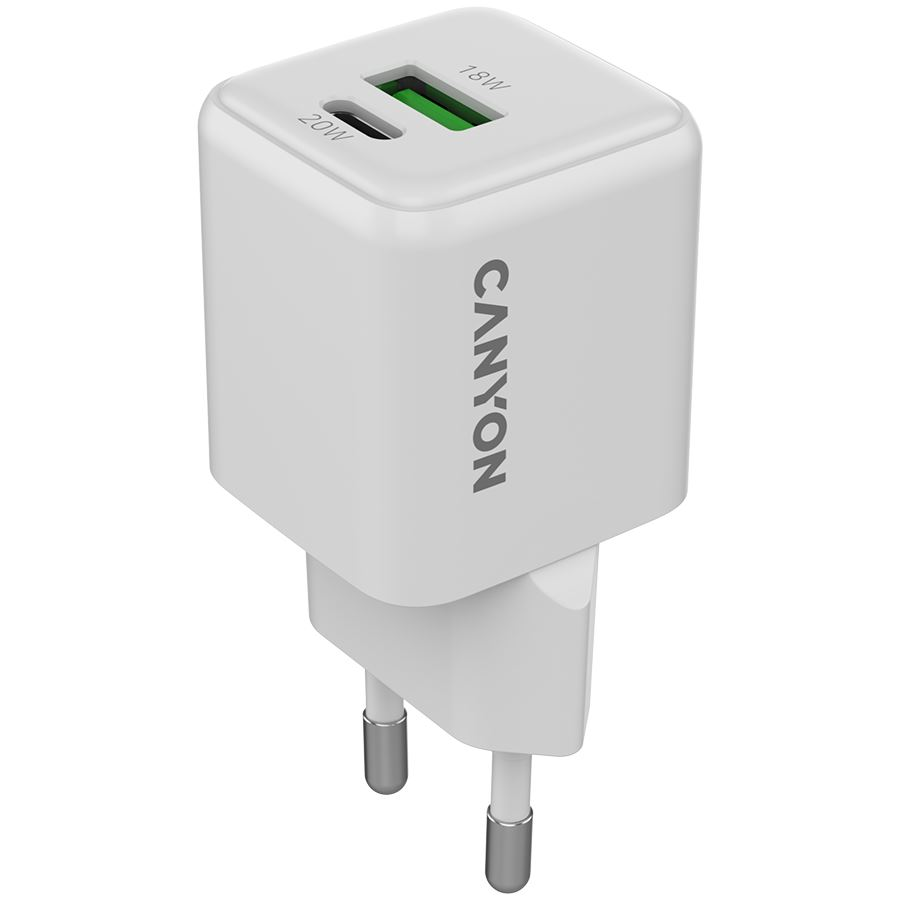 Canyon CNS-CUW20AC hálózati töltő GaN 20W 1xPD 1xQC fehér (CNS-CUW20AC)