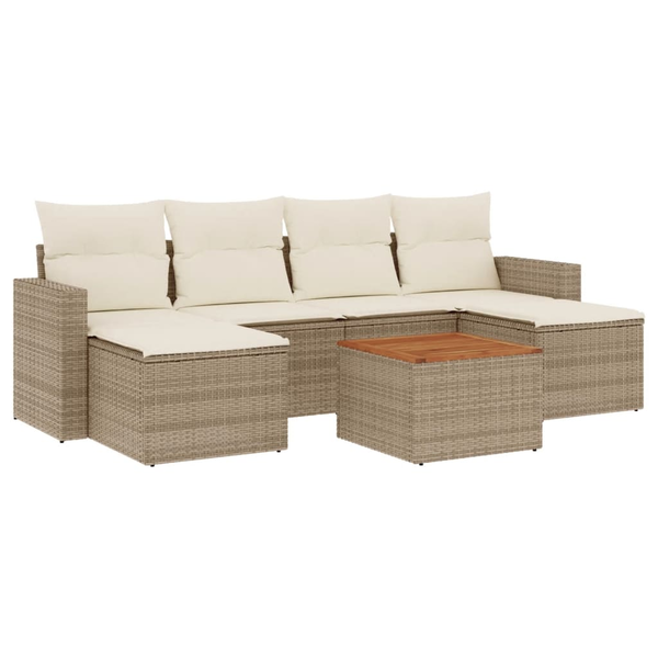 Set canapele de grădină, 7 piese, cu perne, bej, poliratan