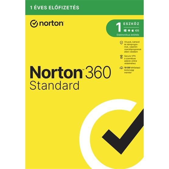 NortonLifeLock Norton 360 Standard 10GB 1 felhasználó 1 eszköz 1 év dobozos vírusirtó szoftver (21416707) (21416707)