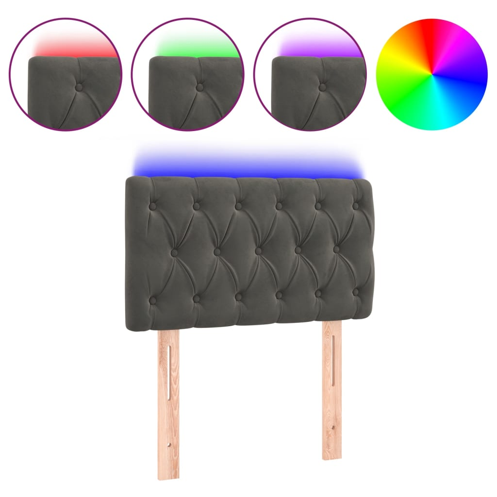 sötétszürke bársony LED-es fejtámla 80x7x78/88 cm (3121979)