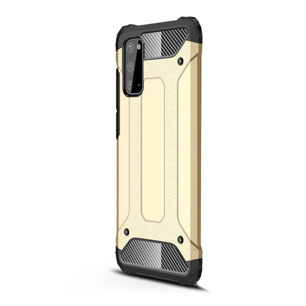 Defender műanyag telefonvédő (közepesen ütésálló, légpárnás sarok, szilikon belső, fémhatás) ARANY [Samsung Galaxy S20 5G (SM-G981U)] (5996457933136)