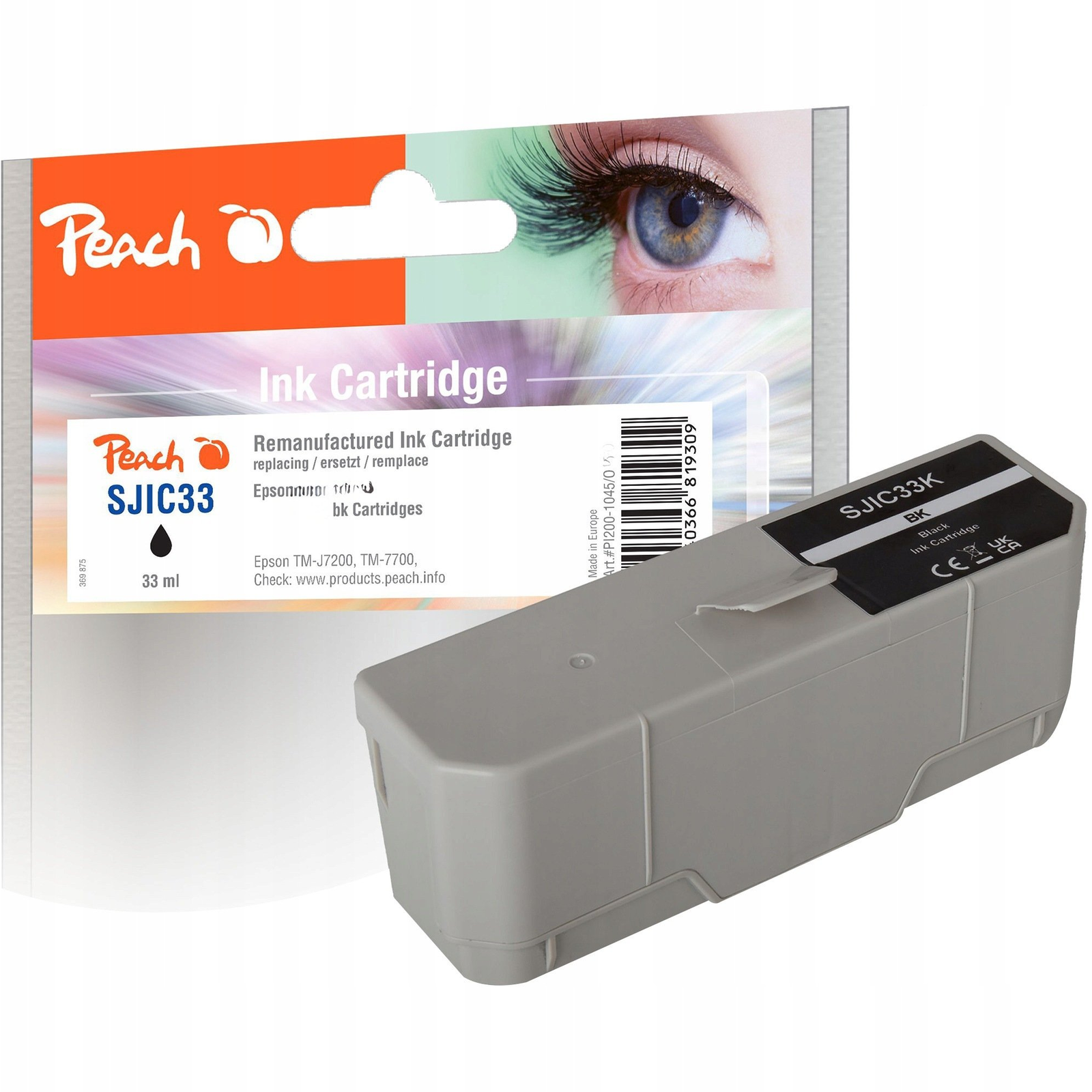 Съвместима мастилена касета Peach PI200-1045 за Epson SJIC33P TM-J7200/7700, черна, 33 мл