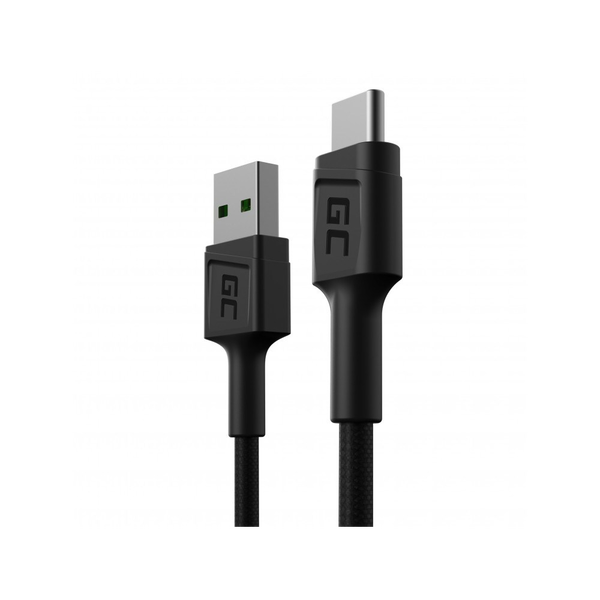 Green Cell KABGC25 USB-A apa - USB-C apa Adat- és töltőkábel 0.3m - Fekete