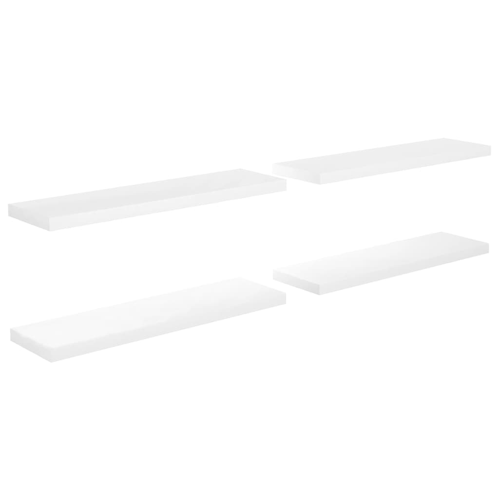 4 db magasfényű fehér MDF fali polc 90 x 23,5 x 3,8 cm (323756)