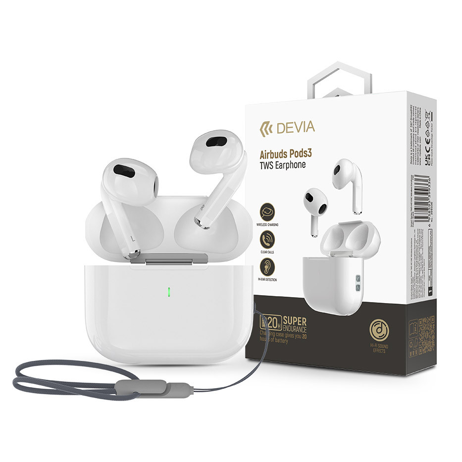 Devia TWS Bluetooth sztereó headset v5.3 + töltőtok - Devia Airbuds Pods3 TWS Wireless Earphone with Charging Case - fehér (ST399121)