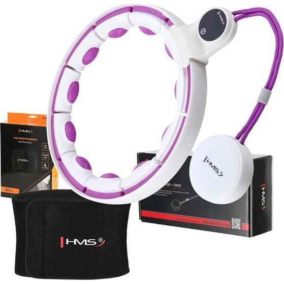 Juego De Aro Hula Magnético Blanco/violeta Hhm17 Con Contador Hms + Cinturón Adelgazador Br163 Negro