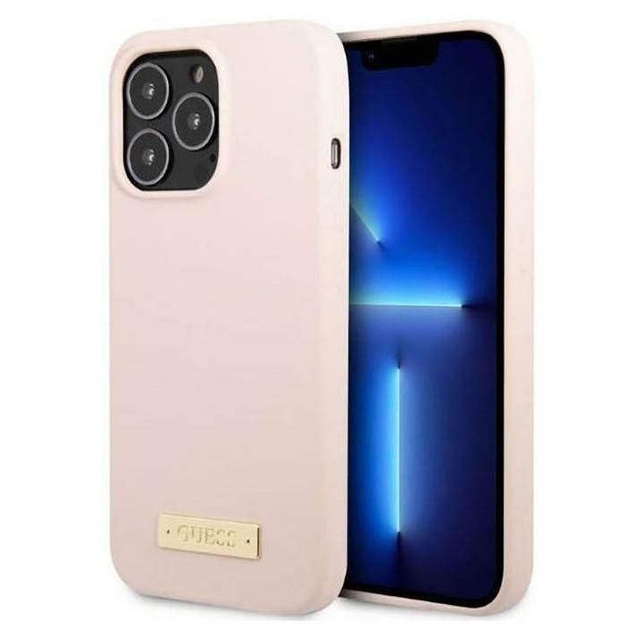 Guess Silicone Logo Plate Apple iPhone 13 Pro Max Magsafe Tok - Rózsaszín (GUHMP13XSPLP)