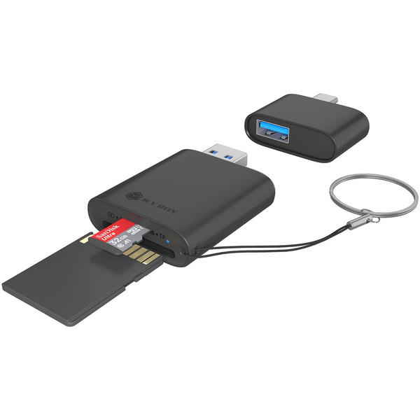 ICY BOX IB-CR204-CU3 geheugenkaartlezer USB 3.2 Gen 1 (3.1 Gen 1) Type-A/Type-C Zwart