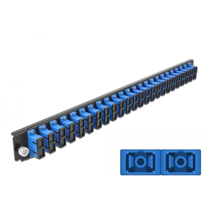 Delock 19” kötő doboz első panele 24 porttal SC Duplex fekete-kék (43363) (delock43363)
