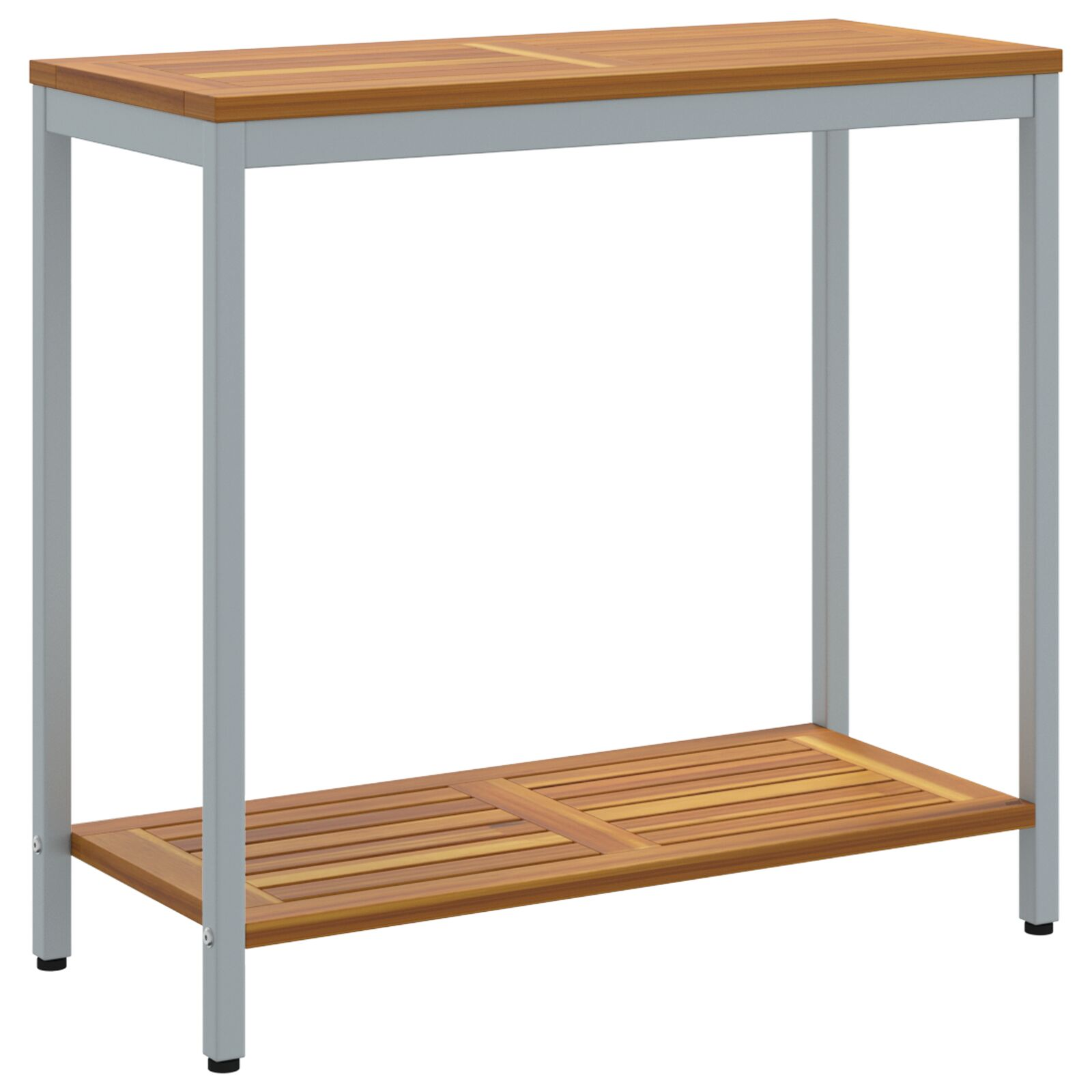 Kültéri Asztal Természetes és Szürke 35x80x75 cm Tömör Fa és Acél (4010608)