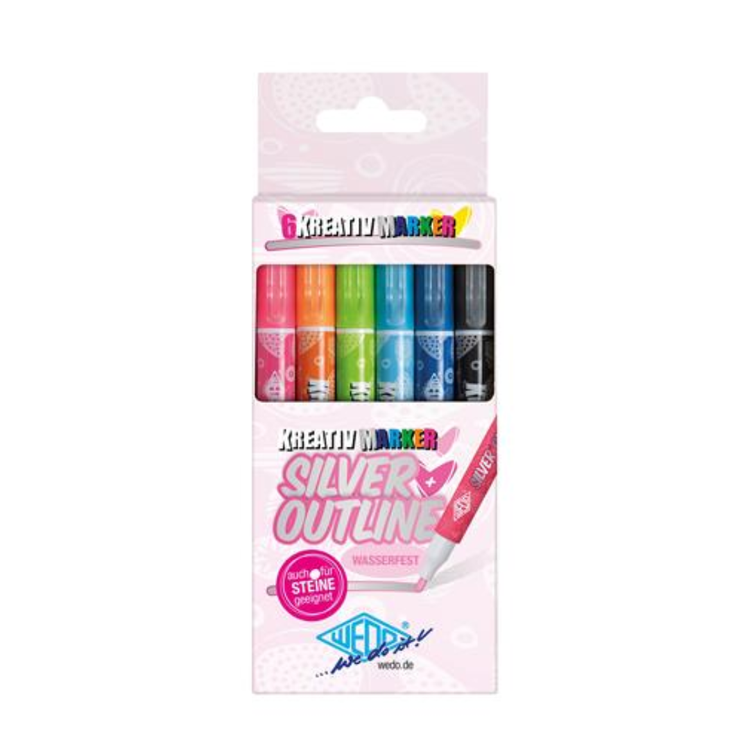 Wedo 1-2mm Kontúr filctoll készlet - Ezüst/Vegyes színek (6 db / csomag) (252600699)