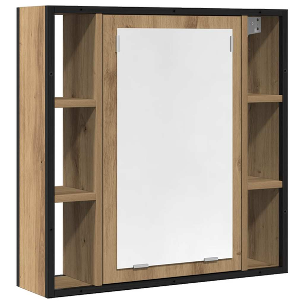 kézműves tölgy szerelt fa tükrös fürdőszobaszekrény 60x16x60 cm