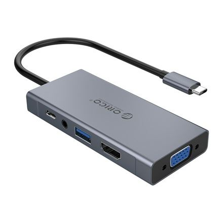 Адаптер Hub Orico 5-в-1, HDMI 4K + USB 3.0 + VGA + AUX + USB-C PD 60W