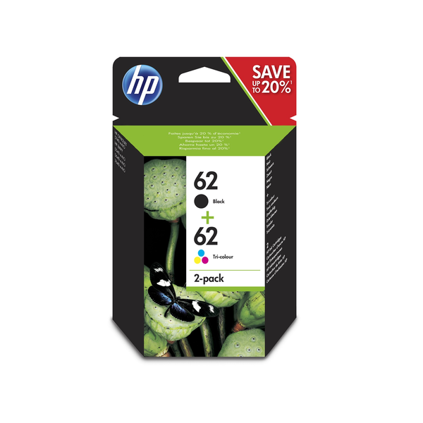 HP 62 2-pack Black/Tri-color Original Ink Cartridges blækpatron 2 stk Sort, Blå, Magenta, Gul