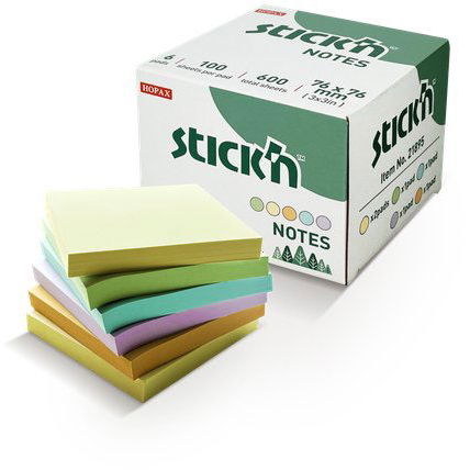 STICK'N BY HOPAX FSC 76 x 76 mm, 6 x 100 lap, pasztell színek (4712759218952)