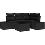 Kerti Kanapé Szett 5 pcs Fekete Poli rattan