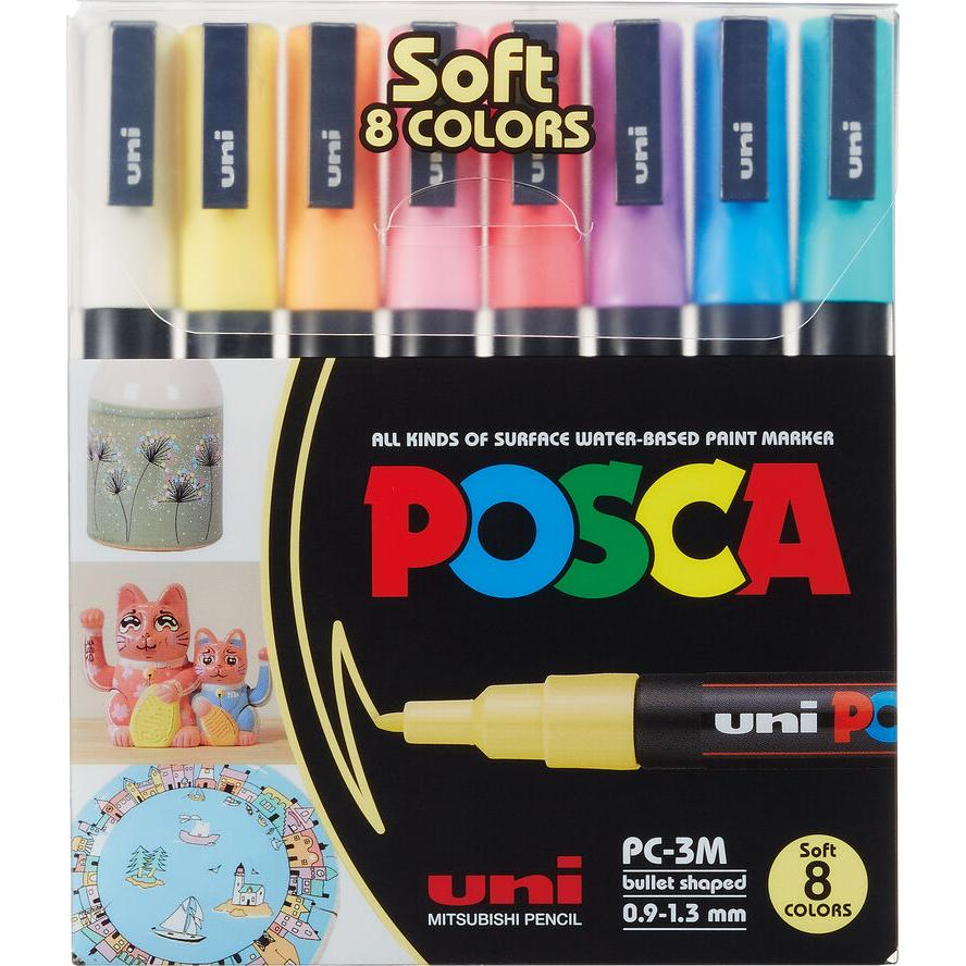 Uni Posca PC-3M Dekormarker készlet - Vegyes pasztell színek (8 db / csomag) (186524)