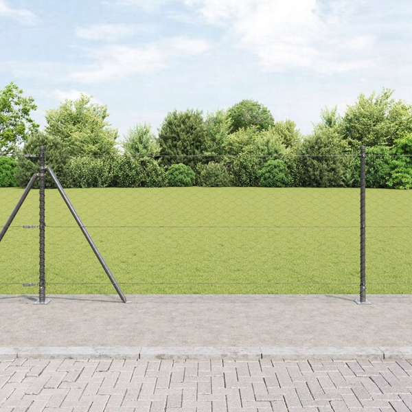 Kerítés oszlopokkal Szürke 0.8 x 25 m PVC-bevonatos acél