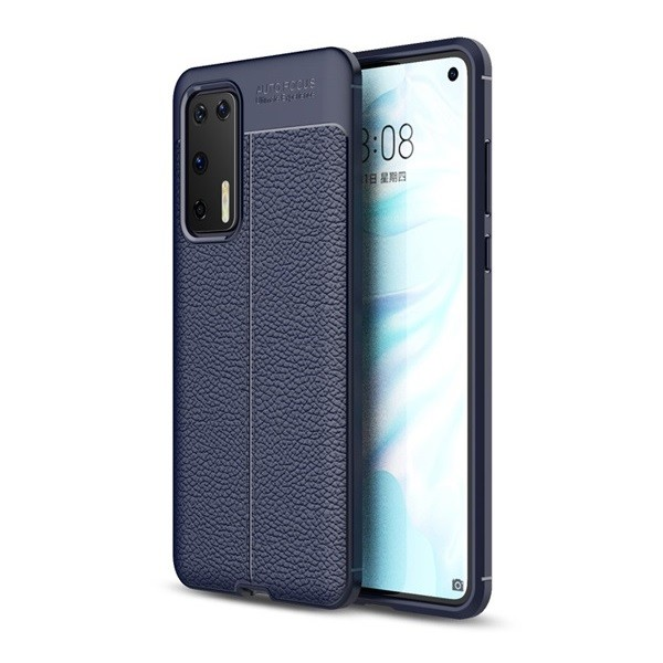 Huawei P40, Szilikon tok, bőrhatású, varrásminta, sötétkék (G93493)