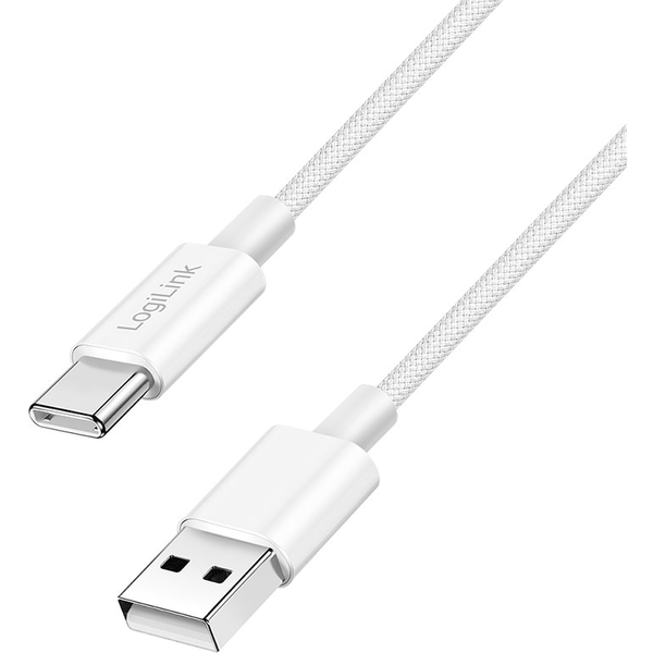 Logilink USB 2.0 Typ-C Kabel C/M > A/M, Nylon, 60W weiß 1m