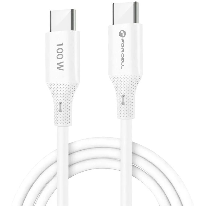 USB Type-C töltő- és adatkábel, USB Type-C, 100 cm, 5000 mA, 100W, törésgátlóval, gyorstöltés, PD, QC 4.0, Forcell F-Energy C347, fehér (5903396395383)