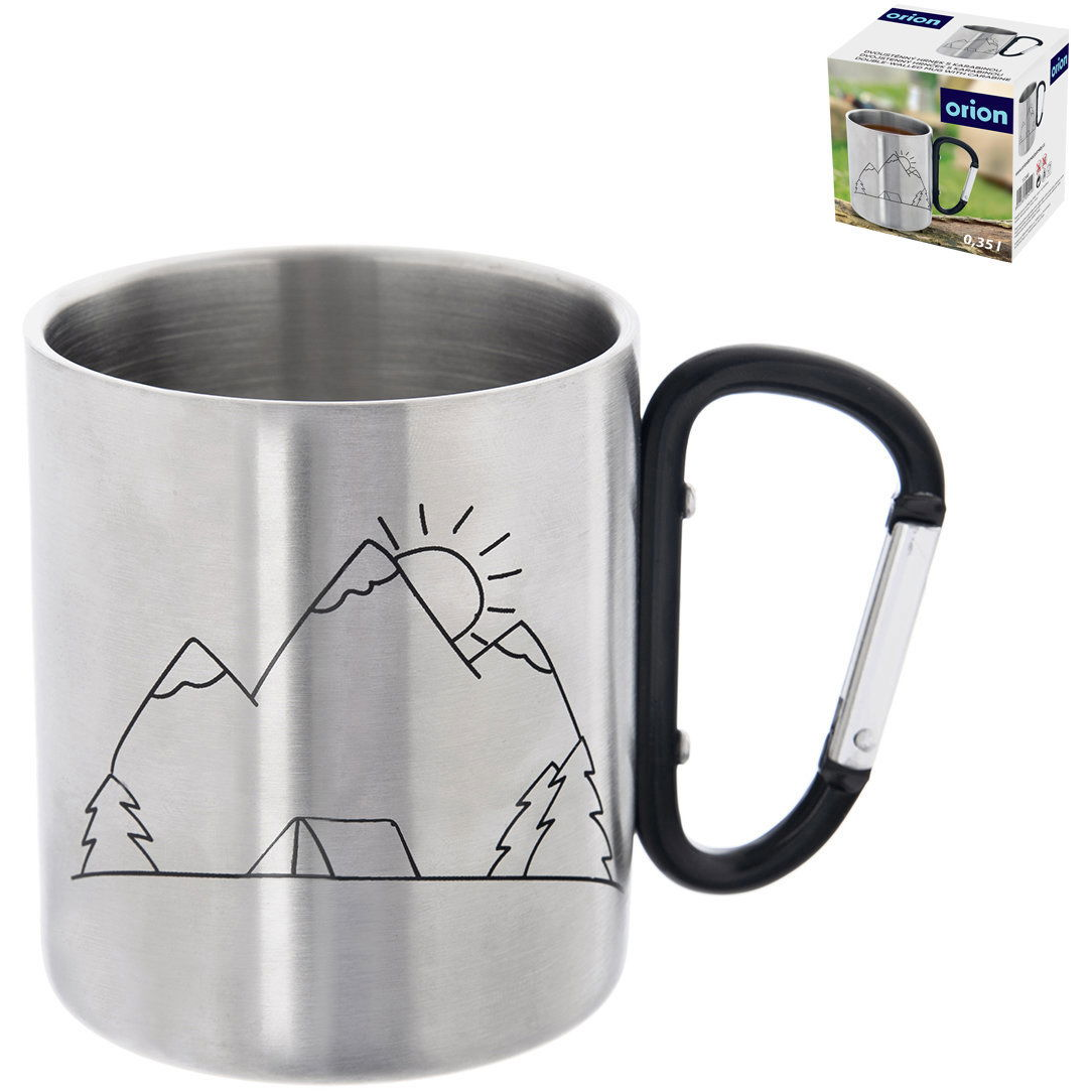 Orion Duplafalú bögre karabinerrel, rozsdamentes acél, hegy mintás, 0,35 l (112440)