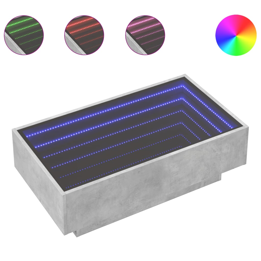 betonszürke szerelt fa dohányzóasztal LED-del 90 x 50 x 30 cm (847521)