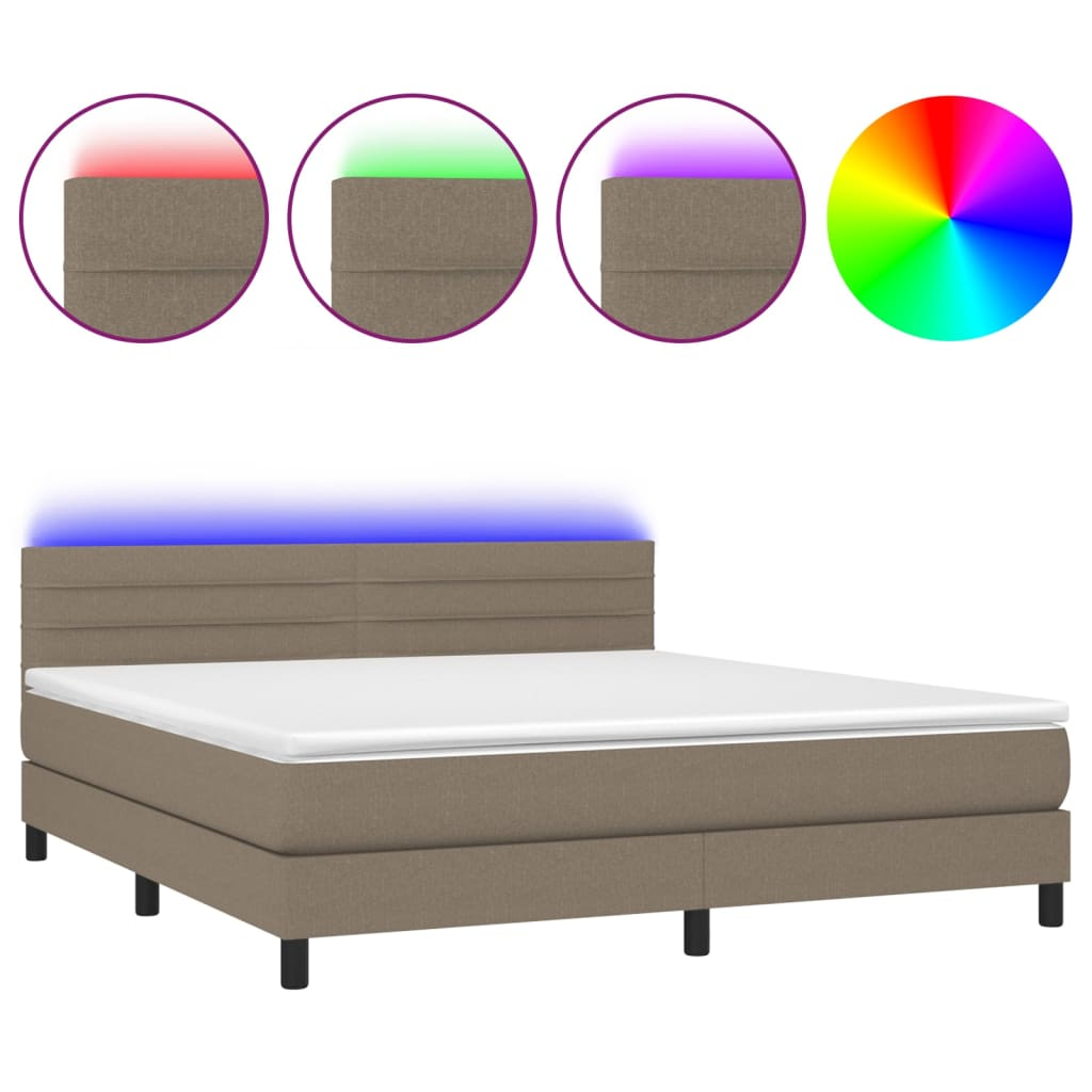 tópszínű szövet rugós és LED-es ágy matraccal 180 x 200 cm (3133257)