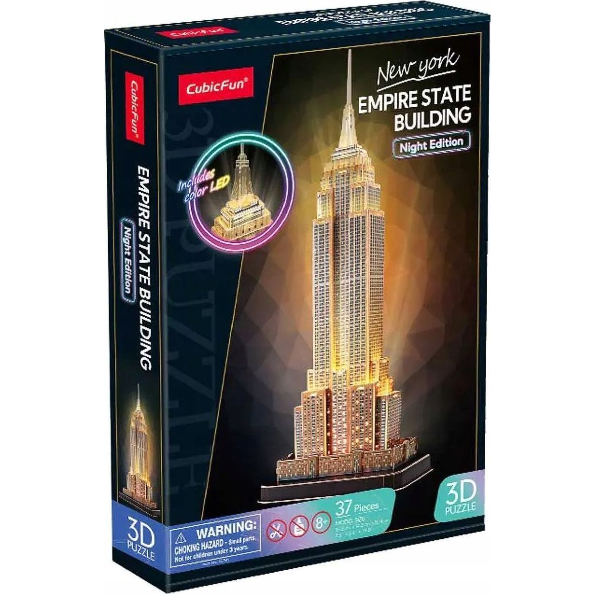 CUBICFUN 3D puzzle játék 37 darabos Empire State Building éjszakai változat LED világítással (GXP-929793)