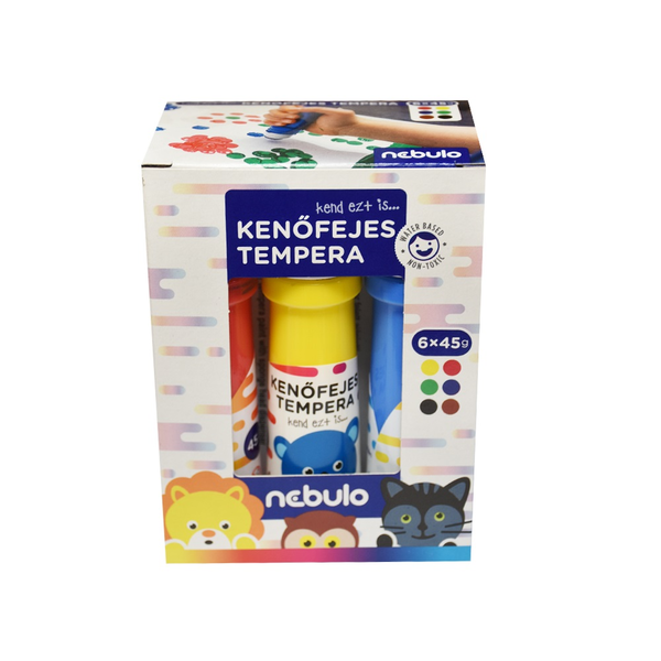 Nebuló Tempera készlet, kenőfejes, 45 ml,  6 különböző szín (KFT-6-45)