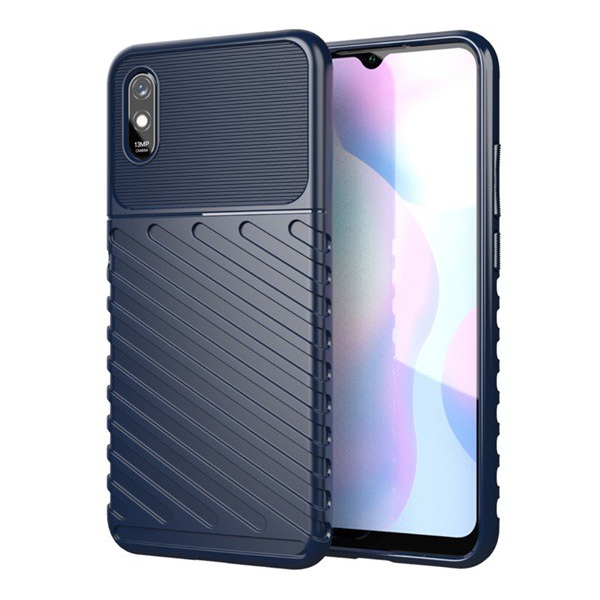 Szilikon telefonvédő (közepesen ütésálló, csíkos, dombor minta) SÖTÉTKÉK [Xiaomi Redmi 9A (Redmi 9 AT)] (5996457999279)